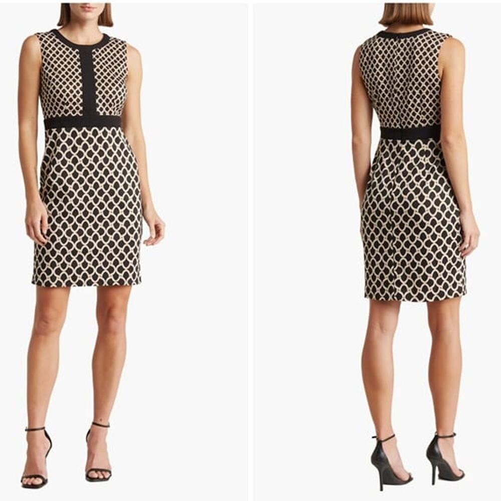 Nordstrom London Times Women's Geometric Sleeveless Dress Black Gold Size 10 - Picture 2 of 2